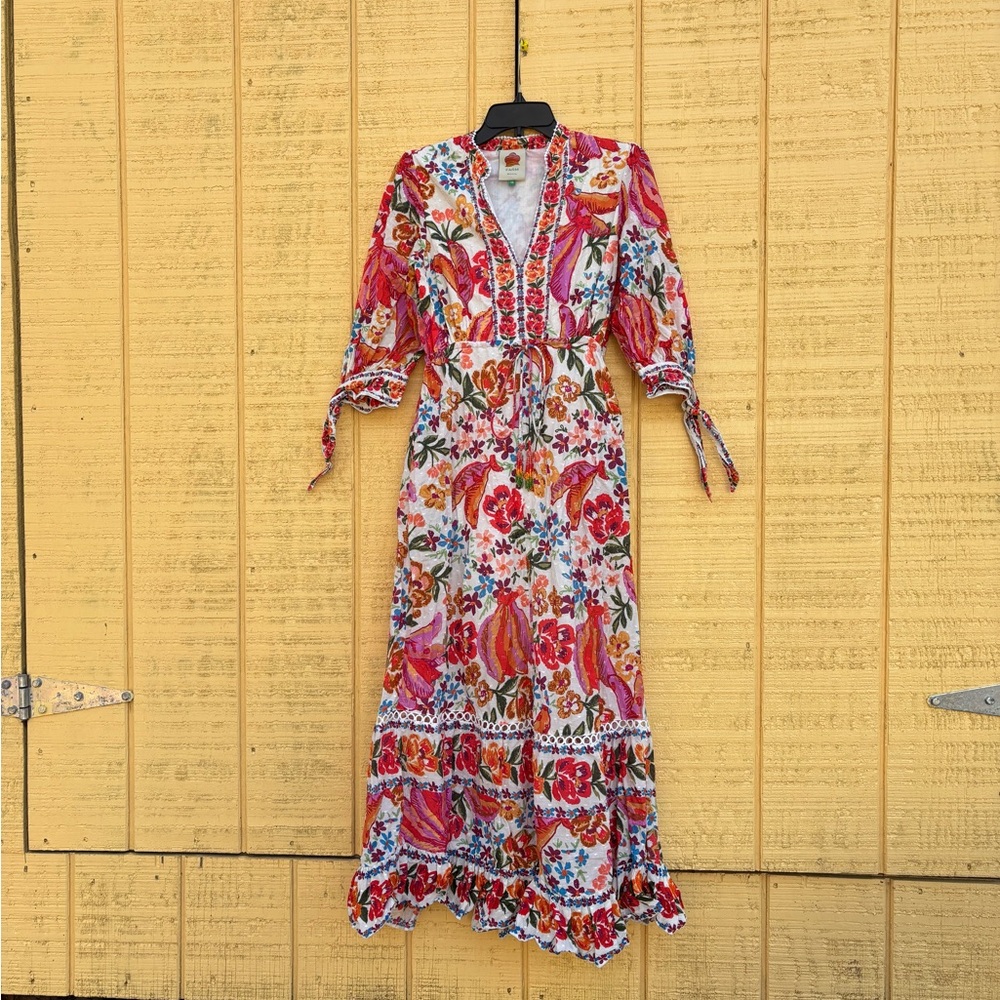 FARM Rio Pink Floral V-Neck Maxi Dress with Tie Sleeves - Picture 3 of 16